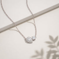 2.40CTW Round & Pear Cut Lab Grown Diamond Toi et Moi Halo Pendant Necklace White
