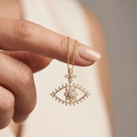 2.30CTW Round Cut Evil Eye Floral Lab Grown Diamond Pendant Necklace Gold