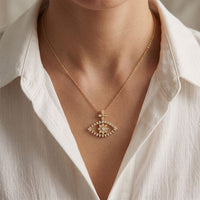 2.30CTW Round Cut Evil Eye Floral Lab Grown Diamond Pendant Necklace Gold