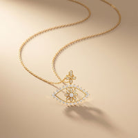 2.30CTW Round Cut Evil Eye Floral Lab Grown Diamond Pendant Necklace Gold