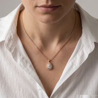 1.95CTW Pear Cut Lab Grown Diamond Halo Pendant Necklace Rose Gold