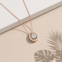 1.95CTW Pear Cut Lab Grown Diamond Halo Pendant Necklace Rose Gold