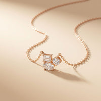 1.50CTW Mixed Cut Lab Grown Diamond Three Stone Cluster Pendant Necklace Rose Gold