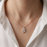 3.85CTW Emerald Cut Lab Grown Diamond Geometric Cluster Pendant Necklace Rose Gold