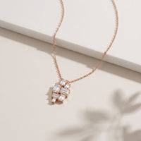 3.85CTW Emerald Cut Lab Grown Diamond Geometric Cluster Pendant Necklace Rose Gold