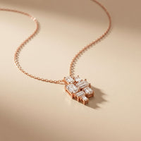 3.85CTW Emerald Cut Lab Grown Diamond Geometric Cluster Pendant Necklace Rose Gold