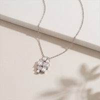 3.85CTW Emerald Cut Lab Grown Diamond Geometric Cluster Pendant Necklace White