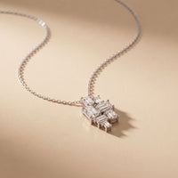 3.85CTW Emerald Cut Lab Grown Diamond Geometric Cluster Pendant Necklace White