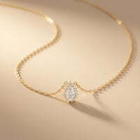 0.85CTW Pear Cut Lab Grown Diamond Halo Pendant Necklace Gold