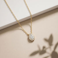 0.85CTW Pear Cut Lab Grown Diamond Halo Pendant Necklace Gold