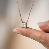 1CTW Princess Cut Lab Grown Diamond Solitaire Pendant Necklace Rose Gold