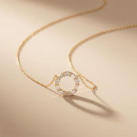 3 Ct Emerald & Oval Cut Lab Grown Diamond Open Circle Pendant Necklace Gold