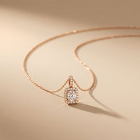 3.80 Ct Cushion Cut Lab Grown Diamond Pavé Frame Pendant Necklace Rose Gold