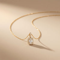 3.80 Ct Cushion Cut Lab Grown Diamond Pavé Frame Pendant Necklace Gold
