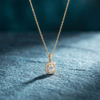 3.80 Ct Cushion Cut Lab Grown Diamond Pavé Frame Pendant Necklace Gold
