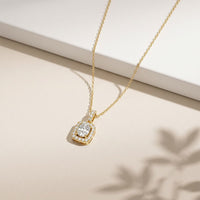 3.80 Ct Cushion Cut Lab Grown Diamond Pavé Frame Pendant Necklace Gold