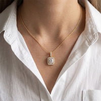 3.80 Ct Cushion Cut Lab Grown Diamond Pavé Frame Pendant Necklace Gold