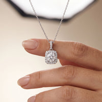 3.80 Ct Cushion Cut Lab Grown Diamond Pavé Frame Pendant Necklace White