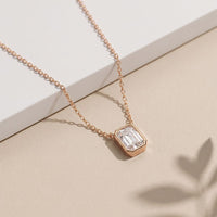 1.50 Ct Emerald Cut Lab Grown Diamond Bezel Pendant Necklace Rose Gold