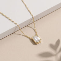 1.50 Ct Emerald Cut Lab Grown Diamond Bezel Pendant Necklace Gold