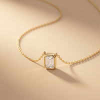 1.50 Ct Emerald Cut Lab Grown Diamond Bezel Pendant Necklace Gold