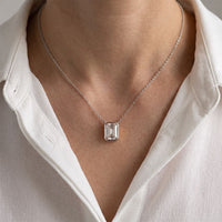 1.50 Ct Emerald Cut Lab Grown Diamond Bezel Pendant Necklace White