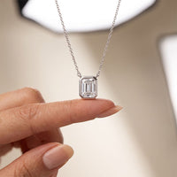1.50 Ct Emerald Cut Lab Grown Diamond Bezel Pendant Necklace White