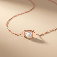 2.50 Ct Emerald Cut Lab Grown Diamond Bezel Pendant Necklace Rose Gold