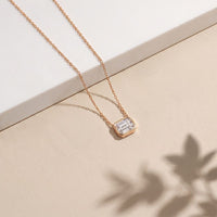 2.50 Ct Emerald Cut Lab Grown Diamond Bezel Pendant Necklace Rose Gold