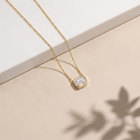 2.50 Ct Emerald Cut Lab Grown Diamond Bezel Pendant Necklace Gold