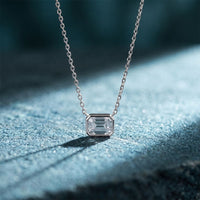 2.50 Ct Emerald Cut Lab Grown Diamond Bezel Pendant Necklace White