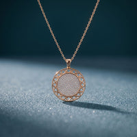 1.15CTW Round Pave Lab Grown Diamond Geometric Medallion Pendant for Women Rose Gold