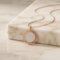 1.15CTW Round Pave Lab Grown Diamond Geometric Medallion Pendant for Women Rose Gold