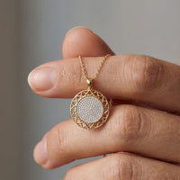 1.15CTW Round Pave Lab Grown Diamond Geometric Medallion Pendant for Women Gold