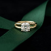 2 CTW Cushion Cut Lab Grown Diamond Engagement Ring, Twin Shank Gold