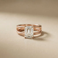 2 CTW Emerald Cut Lab Grown Diamond Engagement Ring, Twin Shank Rose Gold