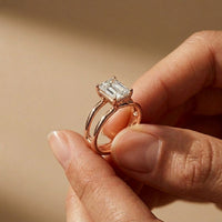 2 CTW Emerald Cut Lab Grown Diamond Engagement Ring, Twin Shank Rose Gold