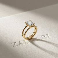 Emerald Cut 2 Carat Lab Grown Diamond Split Shank Engagement Ring For Women Gold