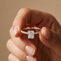 1.50 CTW Emerald Cut Lab Grown Diamond Petite Pave Ring Rose Gold