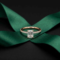 1.50 CTW Emerald Cut Lab Grown Diamond Petite Pave Ring Rose Gold