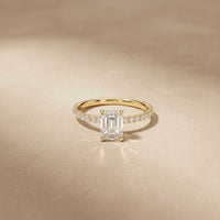 1.50 CTW Emerald Cut Lab Grown Diamond Petite Pave Ring Gold