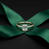 1.50 CTW Emerald Cut Lab Grown Diamond Petite Pave Ring Gold