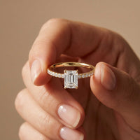 1.50 CTW Emerald Cut Lab Grown Diamond Petite Pave Ring Gold