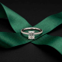 1.50 CTW Emerald Cut Lab Grown Diamond Petite Pave Ring White