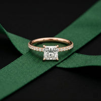 1.50 CTW Princess Cut Lab Grown Diamond Micro Pave Ring Rose Gold