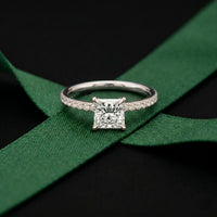 1.50 CTW Princess Cut Lab Grown Diamond Micro Pave Ring White