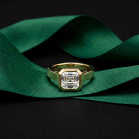 2 CTW Asscher Cut Lab Grown Diamond Bezel Set Montrielle Ring Gold