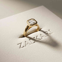 2 CTW Asscher Cut Lab Grown Diamond Bezel Set Montrielle Ring Gold