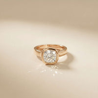 2 CTW Cushion Cut Lab Grown Diamond Bezel Set Elarisse Ring Rose Gold