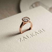 2 CTW Cushion Cut Lab Grown Diamond Bezel Set Elarisse Ring Rose Gold